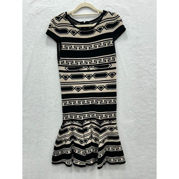 Alice + Olivia Black & Cream Aztec Darby Drop Waist Knit Sweater Dress Size S - Picture 2 of 10